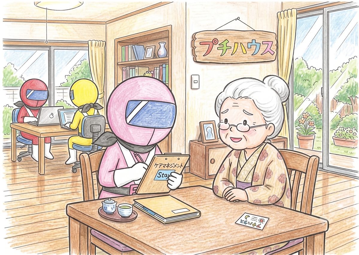プチハウスの居宅介護支援 ― ケアマネジャーがご本人・ご家族に寄り添って相談にのるイラスト